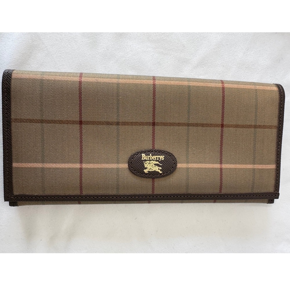 Burberrys of London Vintage Check Long Wallet Brown Tan YD 174 AX 54 Boxed#858